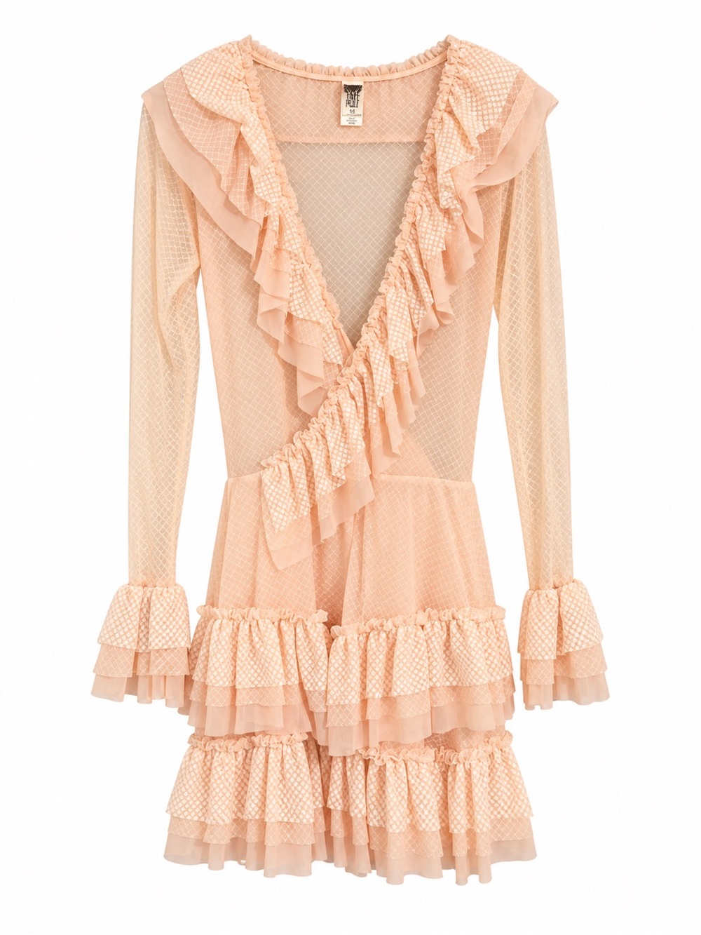 HAH Hot As Hell XS Peach Ruffle Lace Mini Dress Sheer Coquette Free People Y2K
